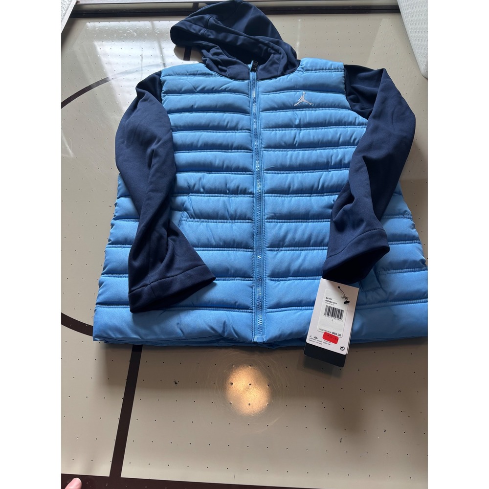 Jordan Boys Legend Blue Puffer Jacket Hooded Full Zip Navy Blue L 95D585-U25